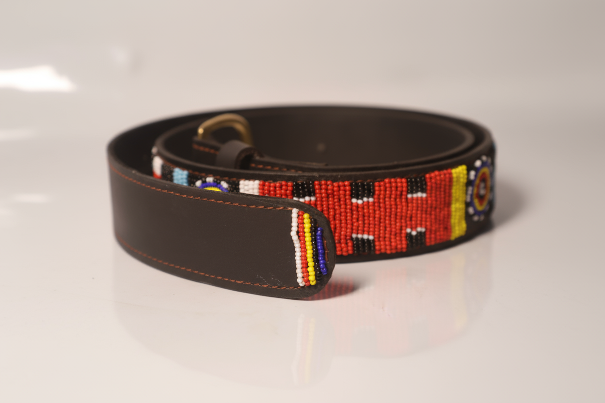 Beaded leather belt