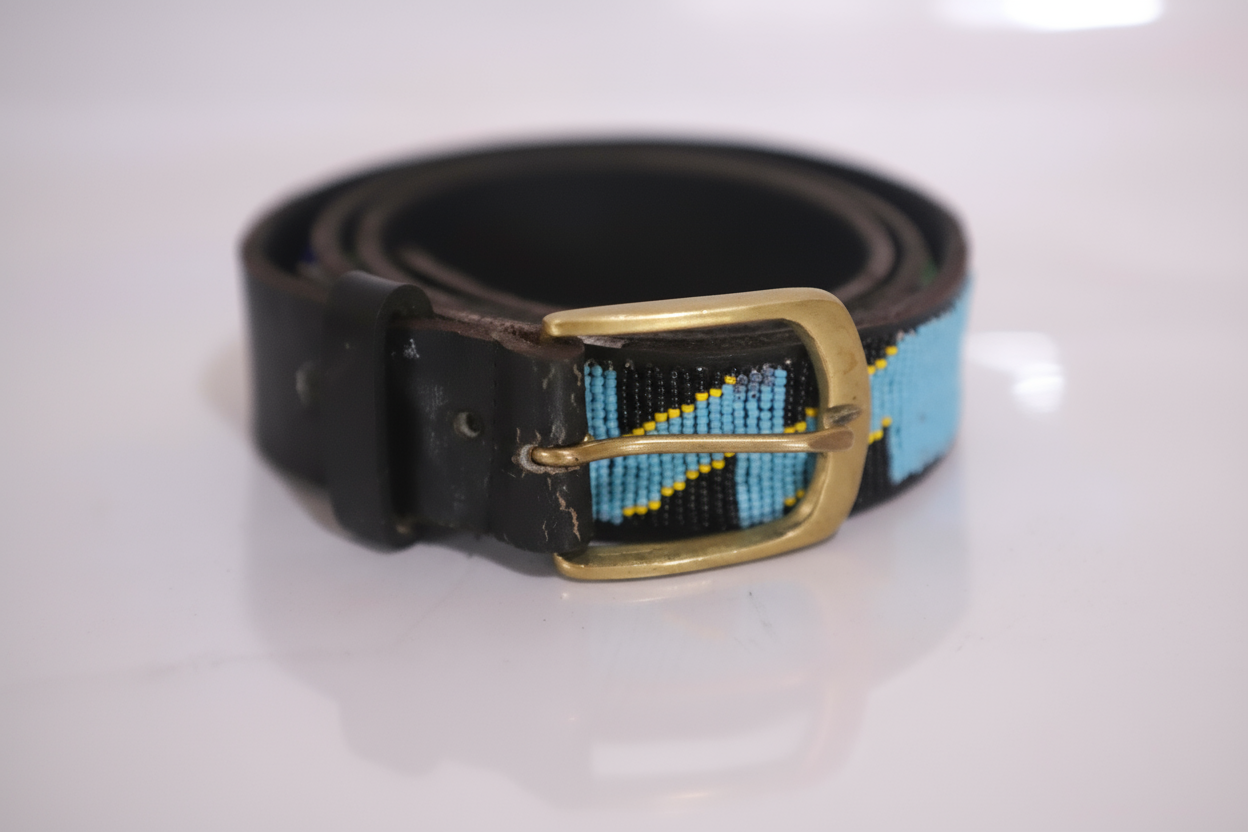Beaded leather belt