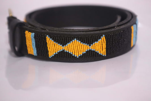 Beaded leather belt