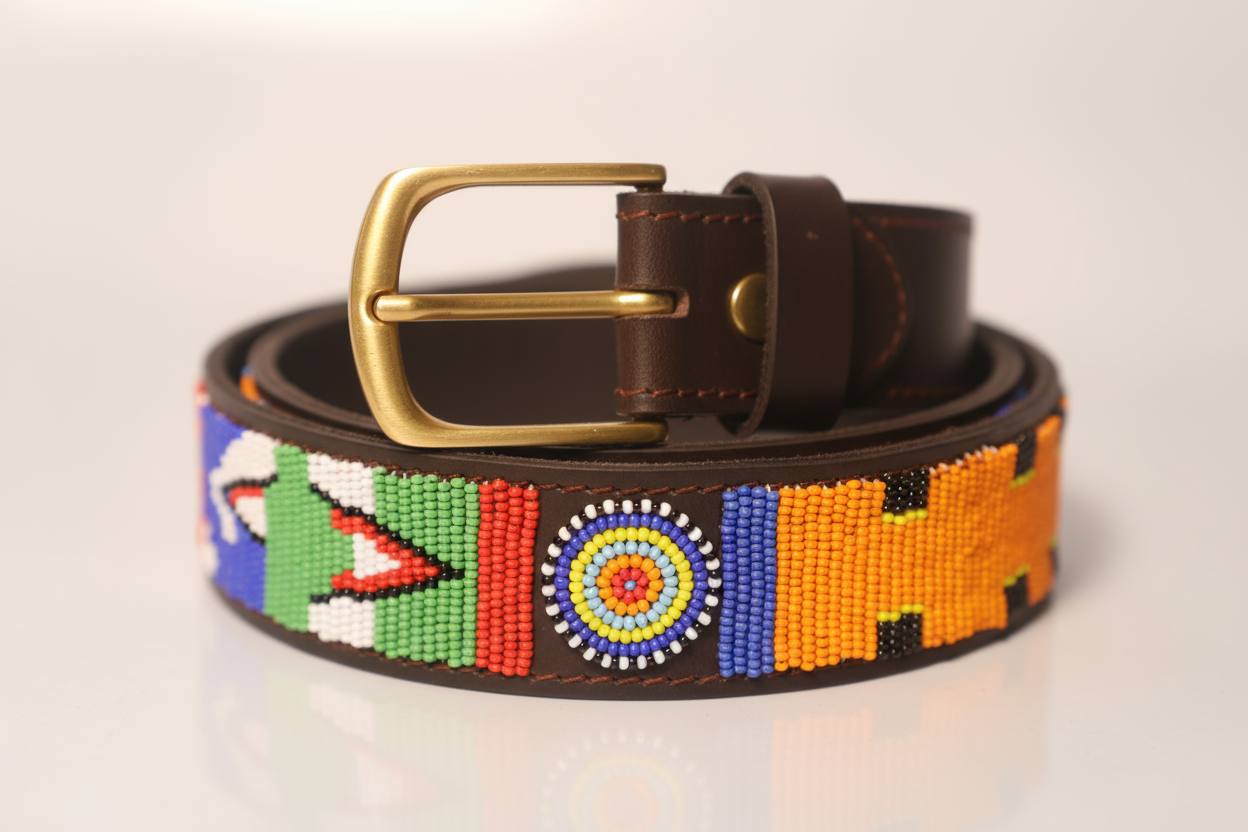 Beaded leather belt