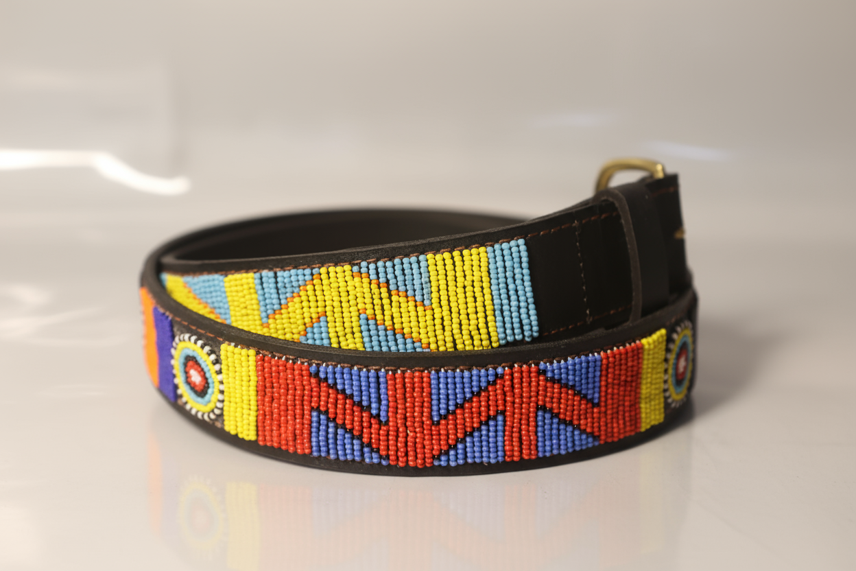 Beaded leather belt
