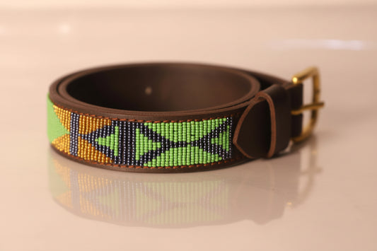Beaded leather belt