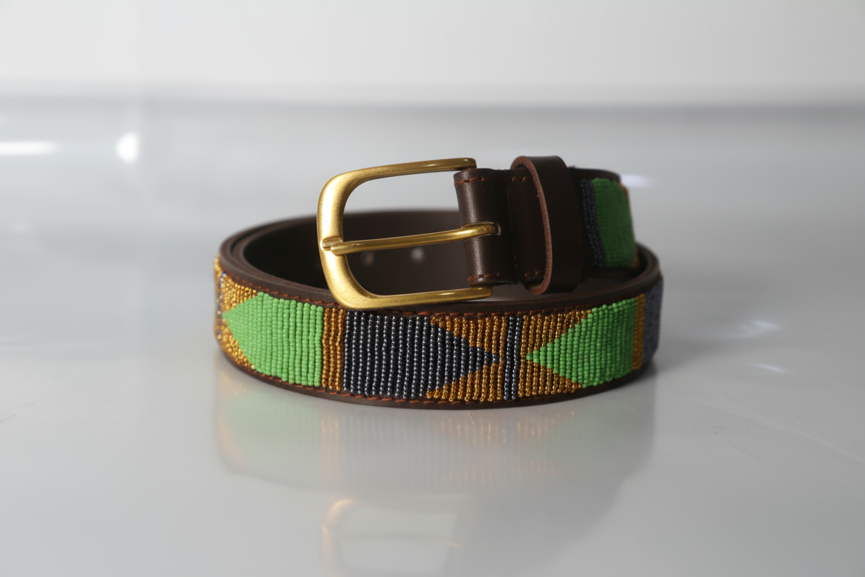 Beaded leather belt
