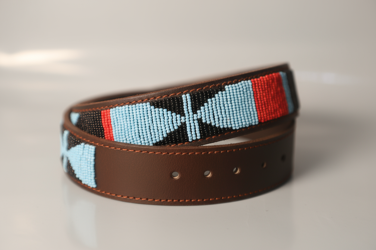 Beaded leather belt